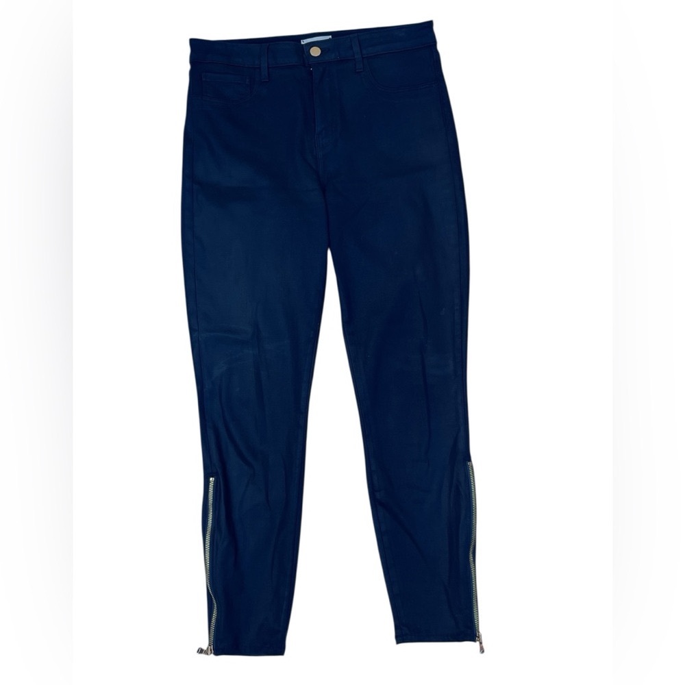 L’AGENCE Skinny High Rise Deep Cove Coated Navy Side Zip Jeans